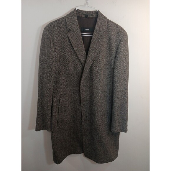 Hugo Boss Virgin Wool Long Single Breasted Overcoat Water Repellent Maroon 44R - Picture 1 of 15